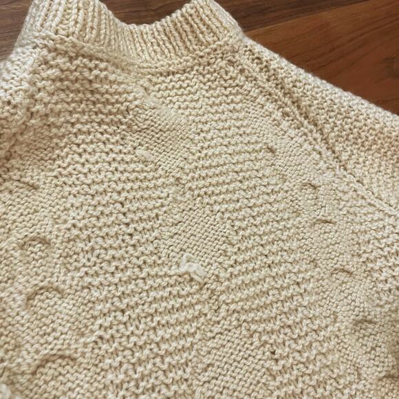 Fisherman Sweater Unisex Size M Crewneck Cable Knit Diamond Cream Wool Natural - Picture 8 of 9